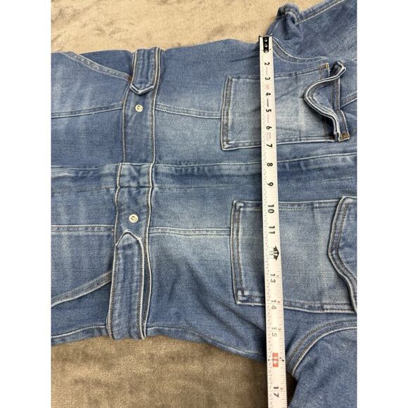 Good American Denim Short Sleeve Jumpsuit Size 4 Zip Front Flare Legs Blue - Picture 10 of 16